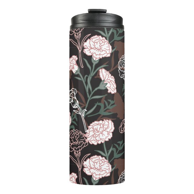 Garrafa Térmica Delicar Cravos Rosa com Folhas Verdes Florais (Frente)