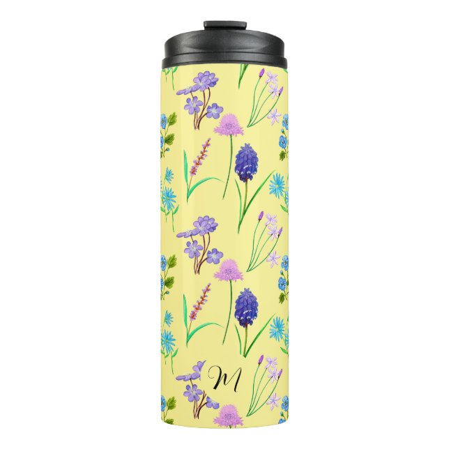 Garrafa Térmica Delicar flores silvestres em amarelo claro. Person (Frente)