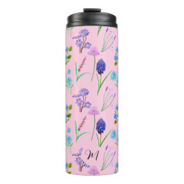 Garrafa Térmica Delicar flores silvestres em aquarelas cor-de-rosa