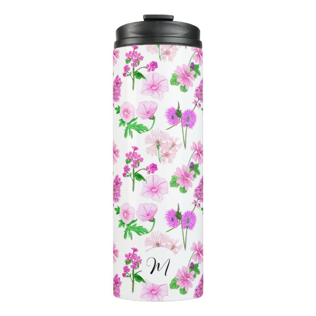 Garrafa Térmica Delicar flores silvestres em branco. Personalizado (Frente)