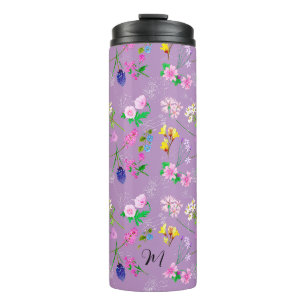 Garrafa Térmica Delicar flores silvestres em lilás. Personalizado.