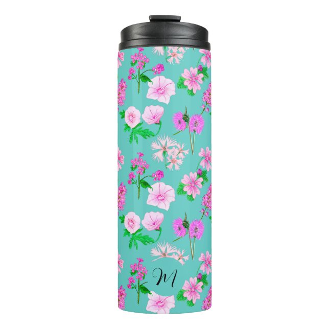 Garrafa Térmica Delicar flores silvestres em turquesa. Personaliza (Frente)