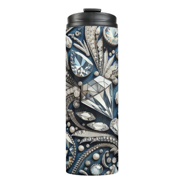 Garrafa Térmica Denim & Diamonds Brilho Glamouroso (Frente)