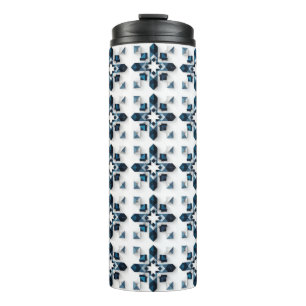 Garrafa Térmica Desenho Abstrato Geométrico em Azul e Branco