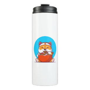 Garrafa Térmica Desenho Animado de Shiba Inu Fofo Comendo Macarrão