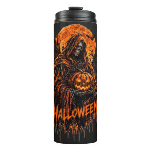 Garrafa Térmica Desenho Assustador de Abóbora da Morte no Hallowee