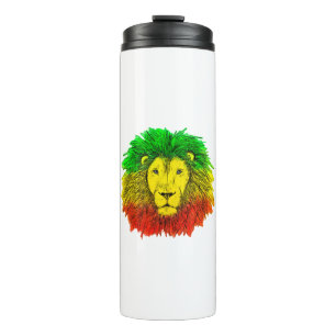 Garrafa Térmica Desenho da cabeça de leão Rasta vermelho amarelo v