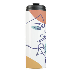Garrafa Térmica desenho de arte linear de pôster de mulher bebendo