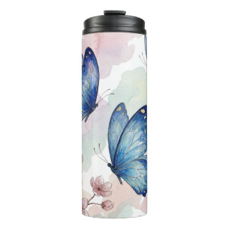 Garrafa Térmica Desenho de Caneca Borboletas Azul Aquarela – Elega