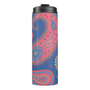 Garrafa Térmica Desenho de Caneca com Padrão Boho Paisley Colorido