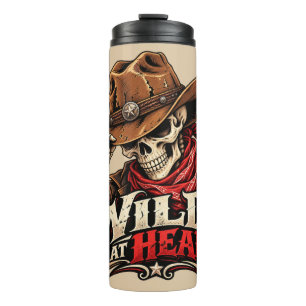 Garrafa Térmica Desenho de Cowboy Esqueleto Alma Selvagem Ocidenta