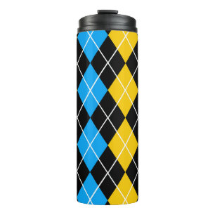 Garrafa Térmica Desenho de diamante argyle amarelo azul e preto