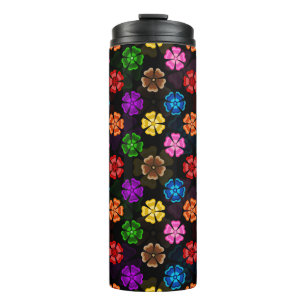 Garrafa Térmica Desenho de Flores Arco-íris Colorido Retro Preto