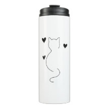 Desenho de linha de gato fofo, com três corações