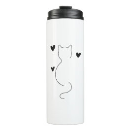 Garrafa Térmica Desenho de linha de gato fofo, com três corações