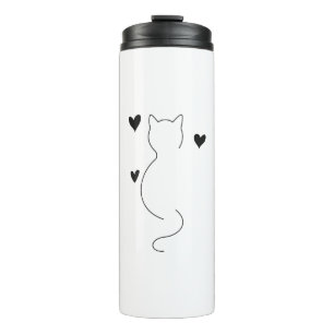 Garrafa Térmica Desenho de linha de gato fofo, com três corações