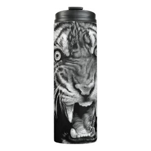 Garrafa Térmica Desenho de um tigre selvagem em preto e branco, wh
