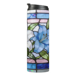 Garrafa Térmica Desenho Floral de Lírio de Vidro Colorido Elegante