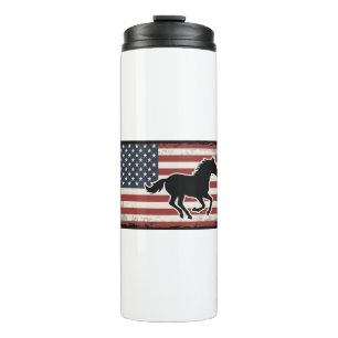 Garrafa Térmica Desenho Vetorial de Cavalo com Bandeira Americana 
