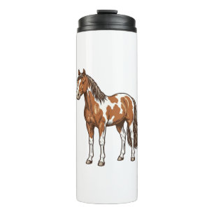 Garrafa Térmica Desenho Vetorial de Cavalo Pinto Gravado Antigo_1