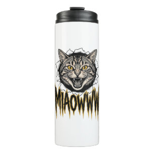 Garrafa Térmica Desenho Vetorial Gato Bravo Gravado Vintage MIAOWW