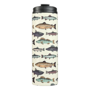 Garrafa Térmica Desenhos de peixe venenoso, padrão sem costura.