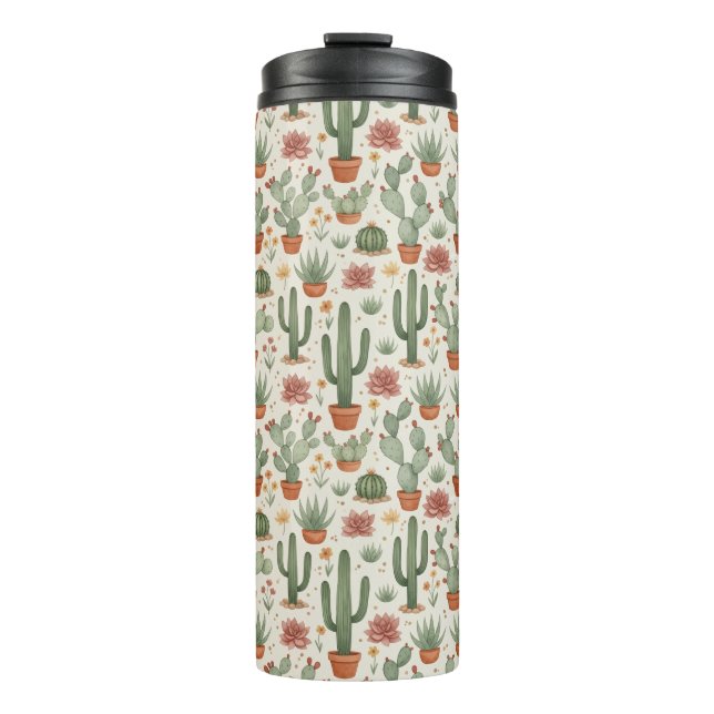Garrafa Térmica Desert Cacti Succulent Seamless Pattern (Frente)