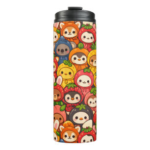 Garrafa Térmica Desfile de Amigos Frutas Chibi Animal Fofo