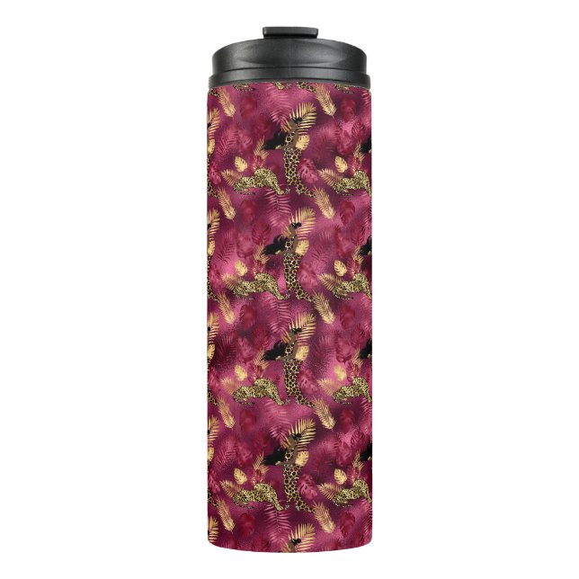 Garrafa Térmica Design 10 da Série Burgundy e Dourada Leopard (Frente)