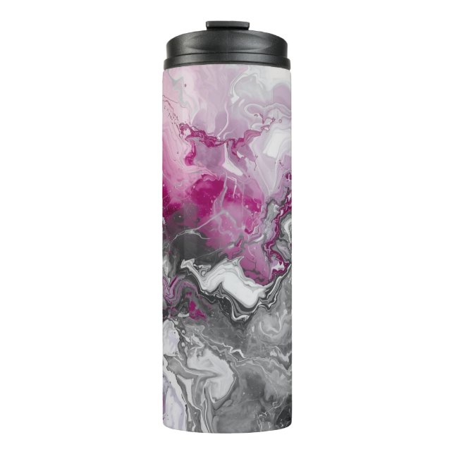 Garrafa Térmica Design Abstrato de Mármore Rosa e Cinza (Frente)