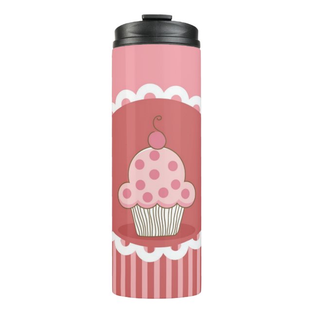 Garrafa Térmica Design cor-de-rosa do cupcake (Frente)