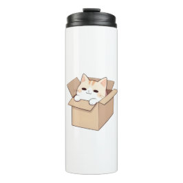 Garrafa Térmica Design de Adesivo Kawaii de Gato Fofo em uma Caixa