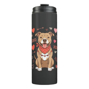 Garrafa Térmica Design de Amor XOXO do Cão Pitbull no Dia dos Namo