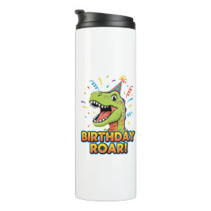 Garrafa Térmica Design de Aniversário Rugido Dinossauro Fofo