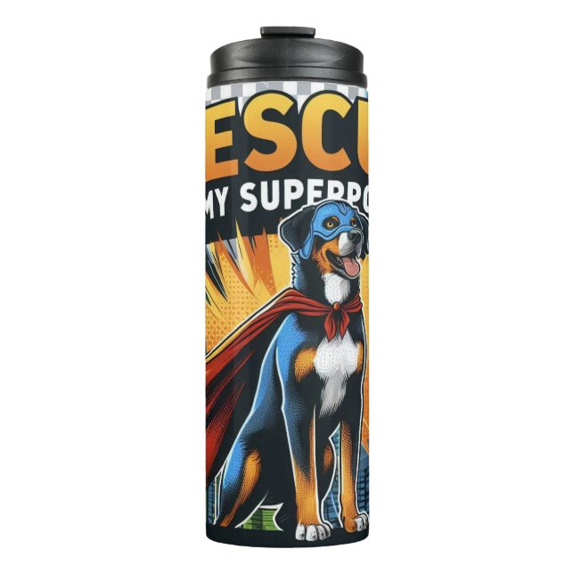 Garrafa Térmica Design de Cão Negro de Salvamento de Arte Pop (Frente)
