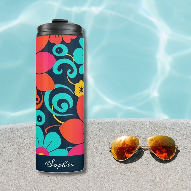 Garrafa Térmica Design de dopamina - Flores Brilhantes - Retro (Dopamine Design– Bright Funky Flowers-Retro Thermal Tumbler)