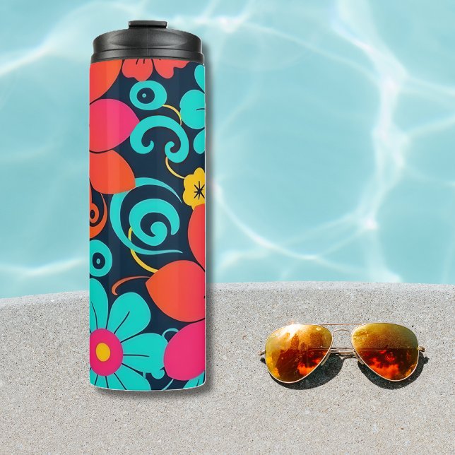 Garrafa Térmica Design de dopamina - Flores Brilhantes - Retro (Dopamine Design– Bright Funky Flowers-Retro Thermal Tumbler)