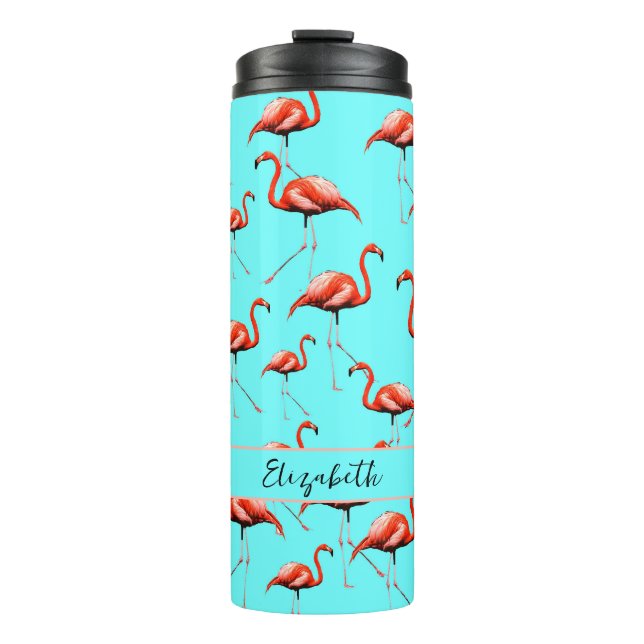 Garrafa Térmica Design de Flamingo rosa Nome Personalizado Animais (Frente)