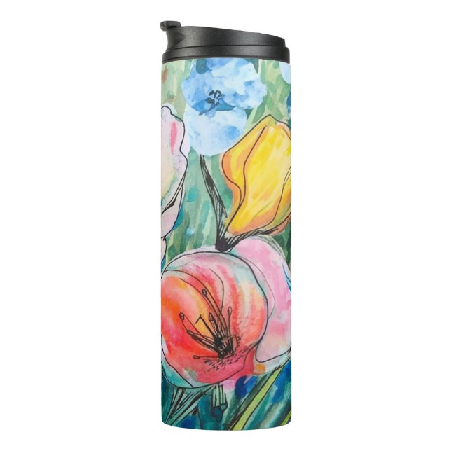 Garrafa Térmica Design de Flores em Pastel Suave (Rotação à direita)