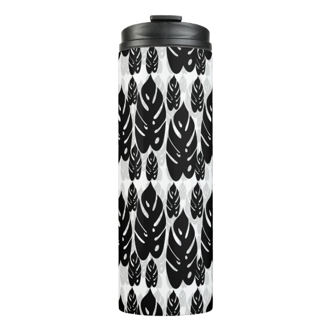 Garrafa Térmica Design de folhas brancas e pretas (Frente)