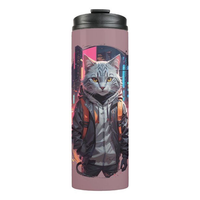 Garrafa Térmica Design de Gato de Rua Urbana (Frente)