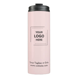 Garrafa Térmica Design de Logo Empresarial Minimalista Rosa Bege
