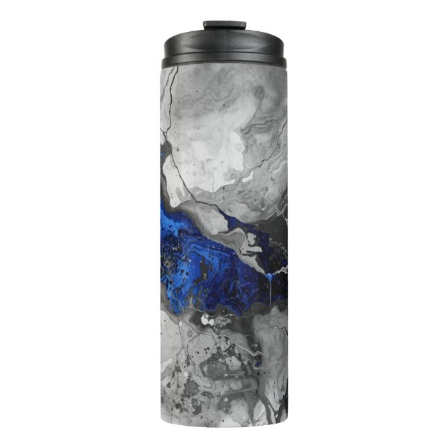 Garrafa Térmica Design de mármore azul preto cinza na moda (Frente)