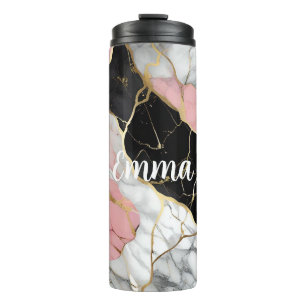 Garrafa Térmica Design de Mármore Rosa e Dourado Personalizado