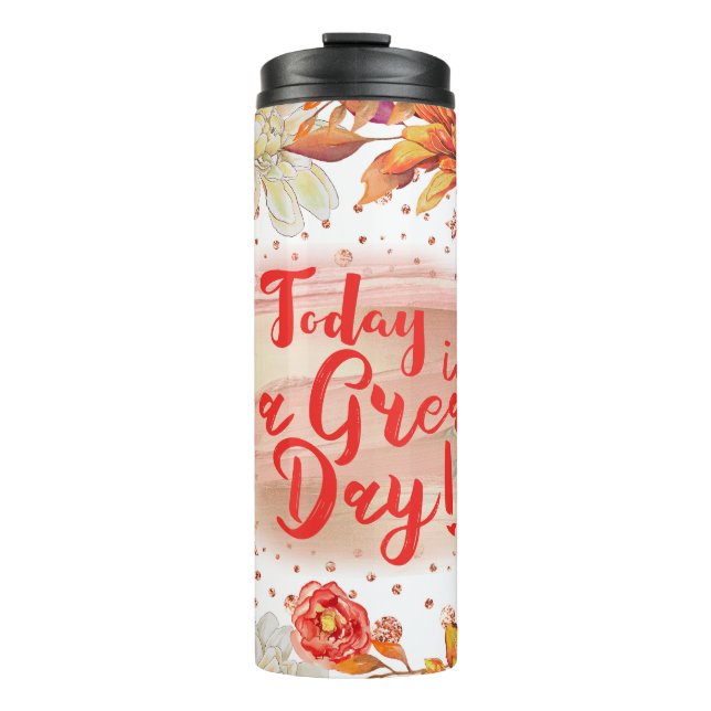 Garrafa Térmica Design de outono Floral com cotação positiva (Frente)