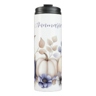 Garrafa Térmica design de outono personalizado com flores e abóbor