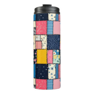 Garrafa Térmica Design de Patchwork Adorável, Padrão Reprodutivo