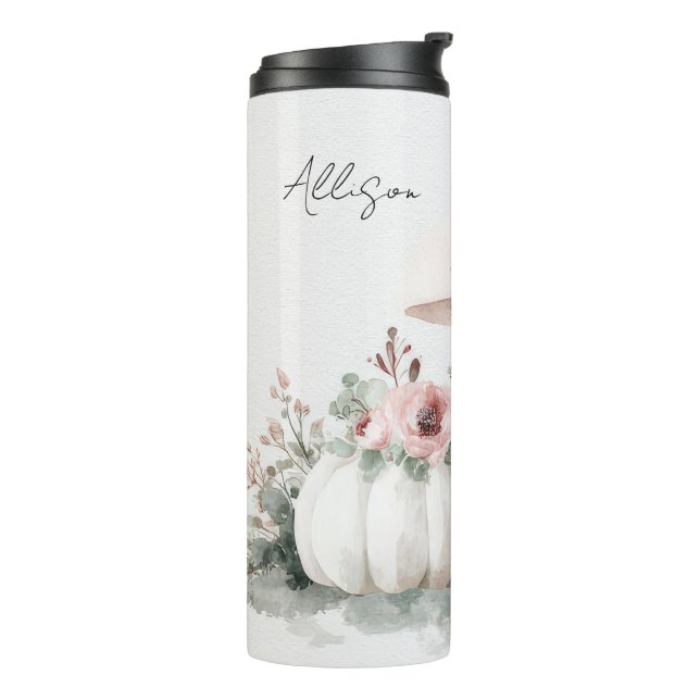Garrafa Térmica design de queda personalizada com flores e abóbora (Giro à esquerda)