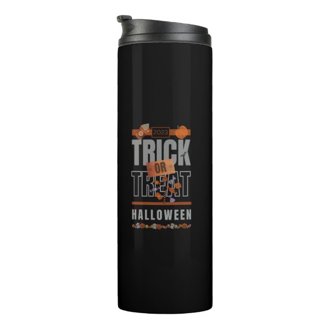 Garrafa Térmica design de Trick ou Treat-Halloween 2023 (Rotação à direita)