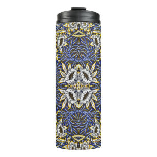 Garrafa Térmica Design de Tulipa e Salgueiro Azul e Dourado de Wil